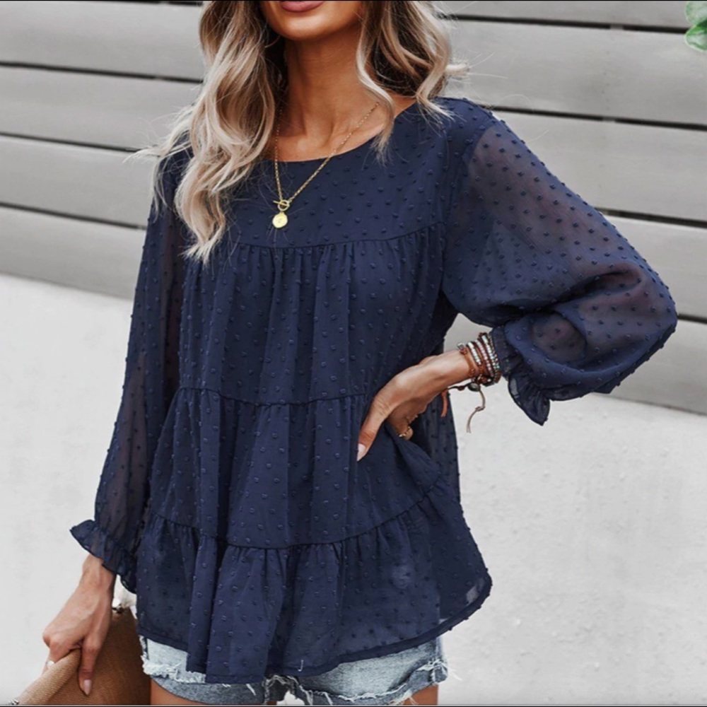 Swiss Dot Ruffled Peplum Top. - Picture 2 of 5